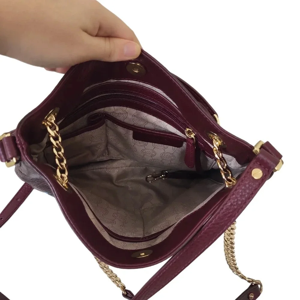 Michael Kors Handpainted Tote Cross body Leather Chain Shoulder Gold Tone